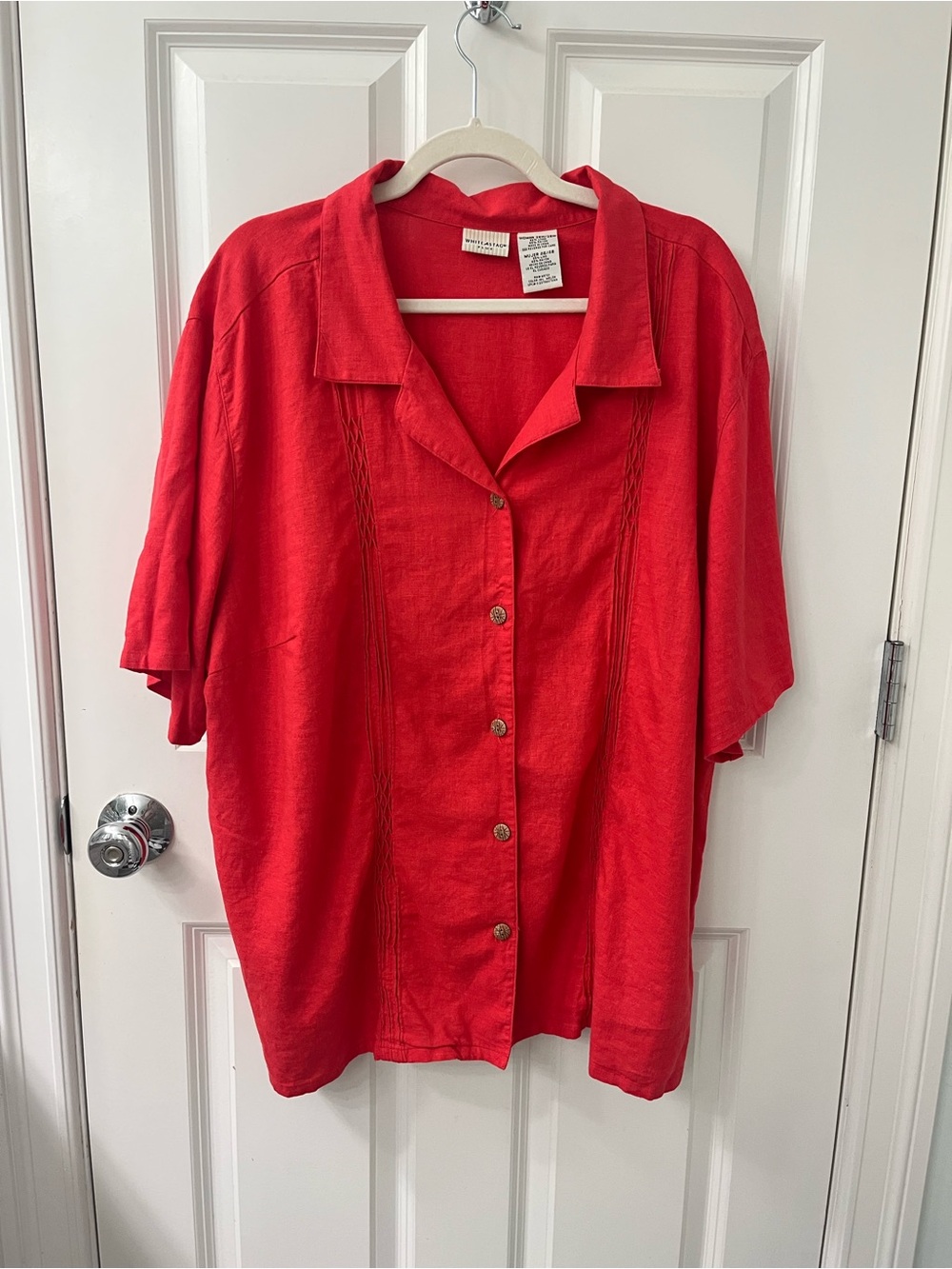 White stag button up shirt womens blouse plus size linen short sleeve
